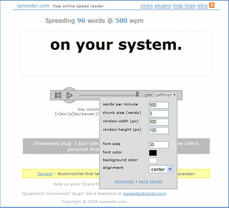 Spreeder - webbaserad programvara för snabbläsning