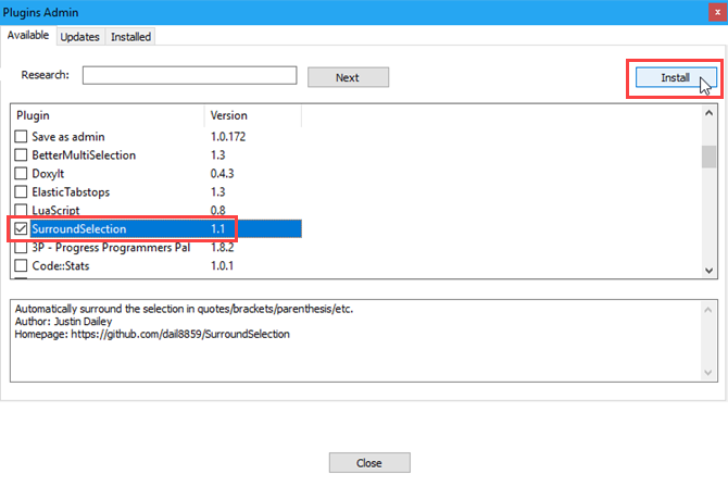 Installera ett inkluderat plugin i Notepad ++