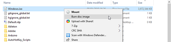 Högerklicka på en iso för att bränna den nativt i Windows