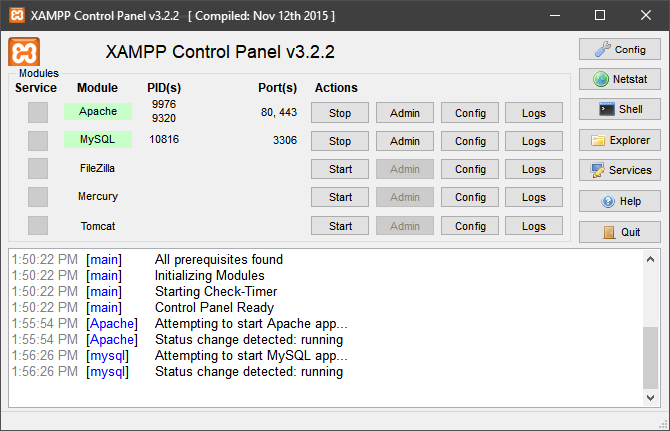 xampp kontrollpanel