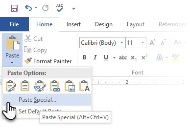 Microsoft Word Klistra in speciell högerklicka