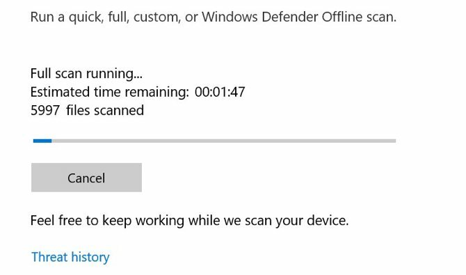 Windows Defender Antivirus genomsökning