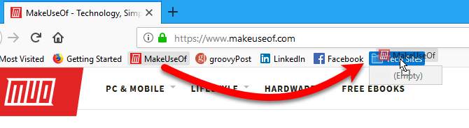 Dra ett bokmärke till en mapp i bokmärkesfältet i Firefox