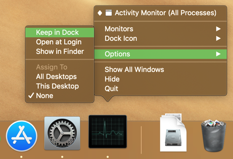 Mac Activity Monitor Håll i dockan