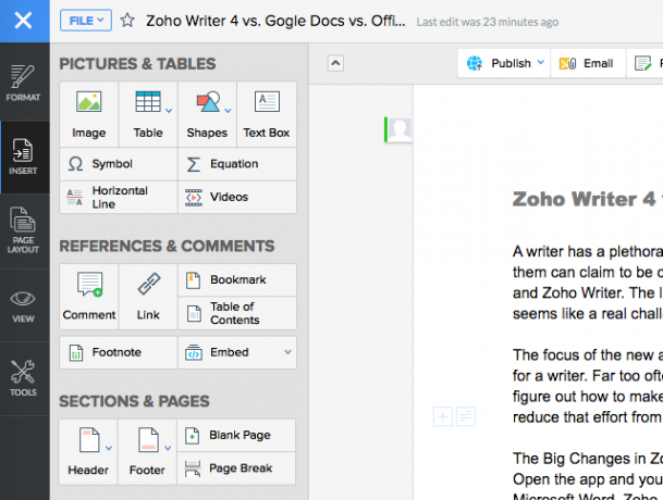 Zoho-writer-vänster sidebar-pictures-och-tabeller