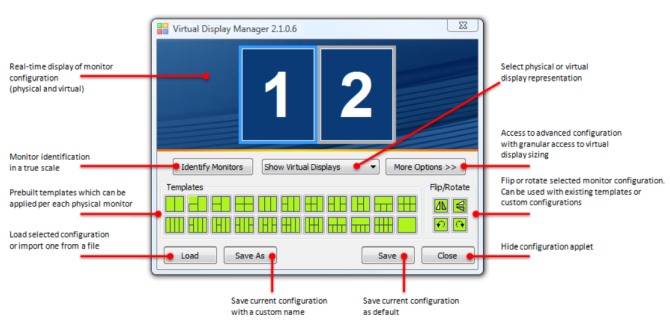 virtual display manager med alternativ