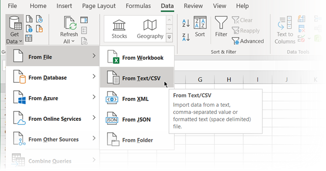 Starta guiden Textdata manuellt