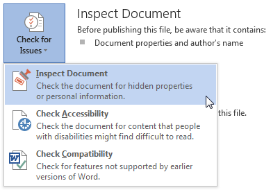 Microsoft Word 2013 inspekterar dokument