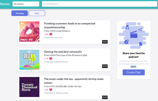 Lyssna på korta klipp med podcast som delas av andra användare för att upptäcka nya podcast