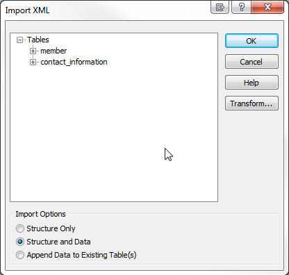 Åtkomst 2013 Importera XML-alternativ