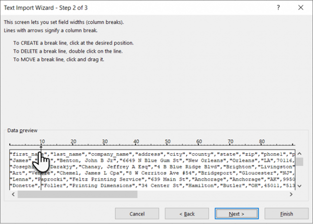 Importera data med fast bredd i Microsoft Excel