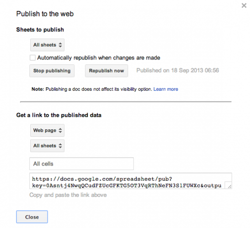 Googlekartor-Publish-kalkylblad