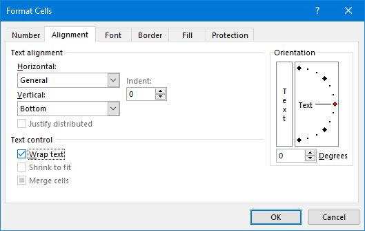 wrap text excel