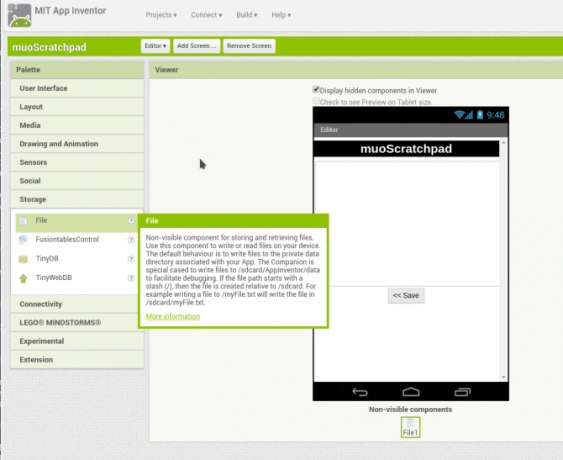 android skapa app appinventor skärm2 lagring