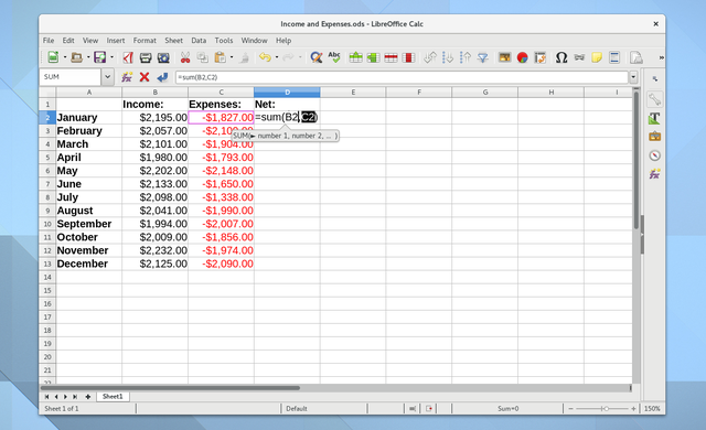 Linux Budge Apps LibreOffice Calc Skärmdump