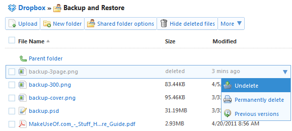 dropbox återställa raderade filer