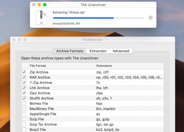 Fil extraktion med The Unarchiver på macOS