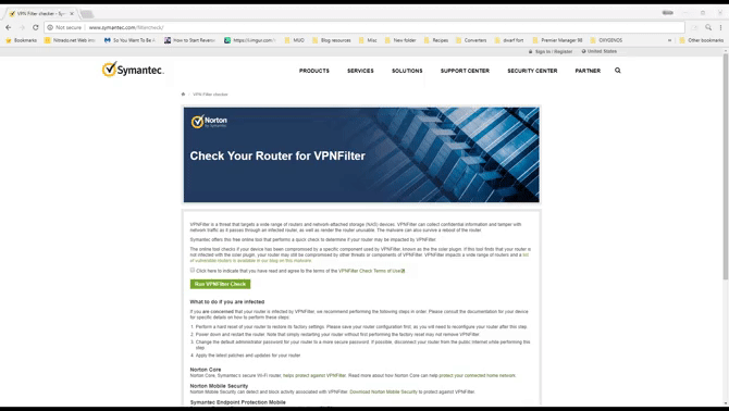vpnfilter malware Symantec infektionskontroll webbplats