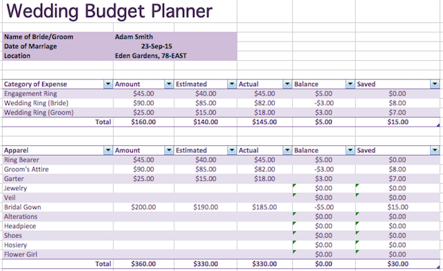 familje budget-kalkylblads excel-wedding-budget-planerare