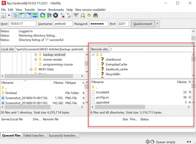 FileZilla ansluter till Android