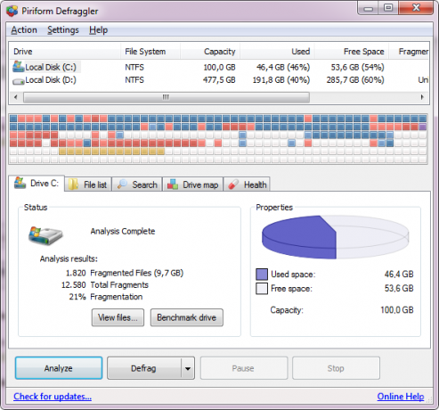 Detta är en skärmdump av ett av de bästa Windows-defraggprogrammen. Det heter Piriform Defraggler