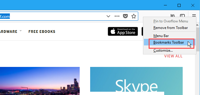 Visa bokmärkesverktygsfältet i Firefox