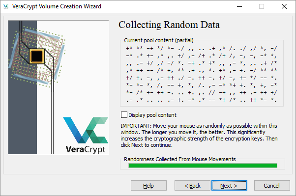 VeraCrypt-kryptering samlar slumpmässiga data