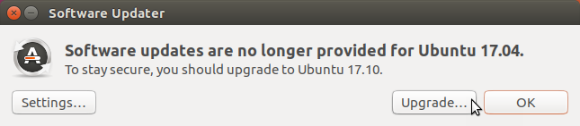 Uppdateringar finns inte längre för Ubuntu 17.04