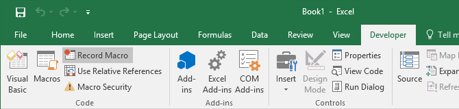 hur man registrerar ett makro i Excel 2016