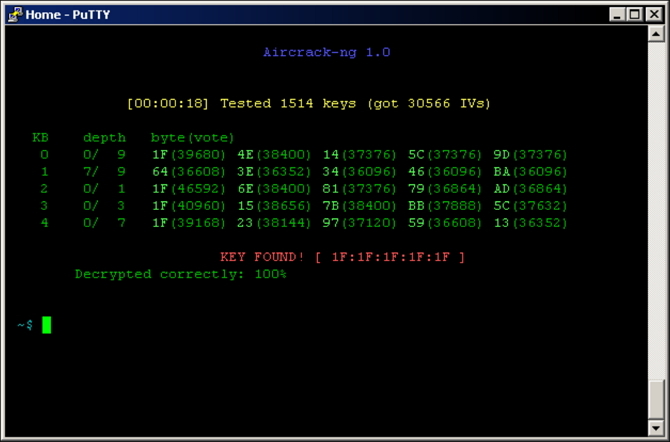 Hur lätt är det att knäcka ett Wi-Fi-nätverk? Aircrack skärmdump