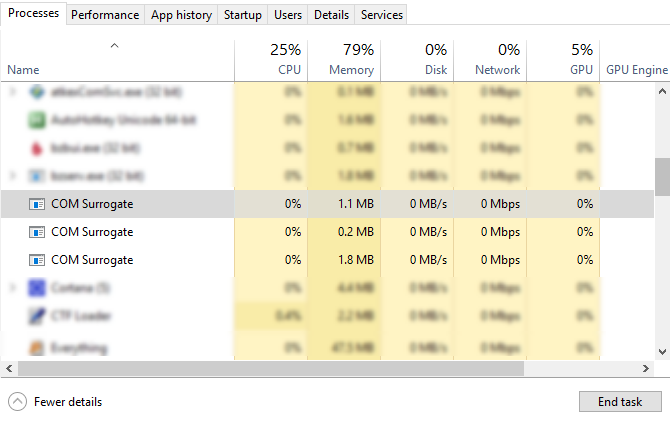 COM Surrogate Process i Windows Task Manager