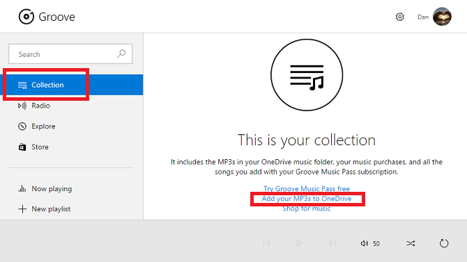 groove musik lägg till onedrive