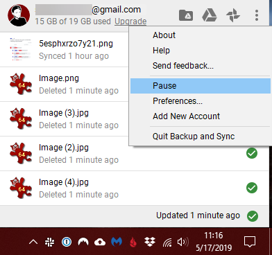 Google Drive Pausa synkronisering