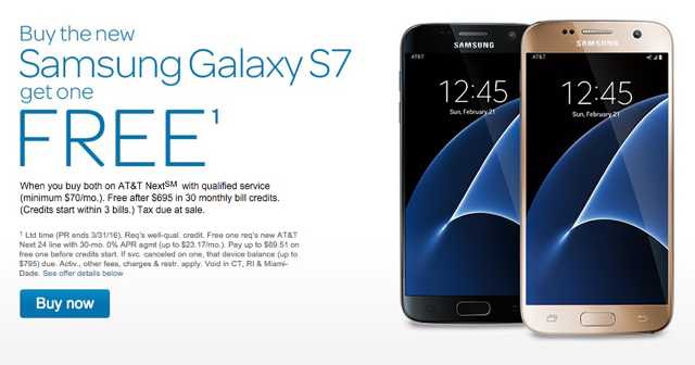 Köp One Galaxy S7 eller S7 Edge på AT&T Nästa, skaffa en gratis! samsung köp en få en gratis 1b