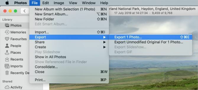 Exportera fotoalternativ i Foton på Mac