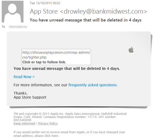 spot falska online - Apple Phishing-e-post