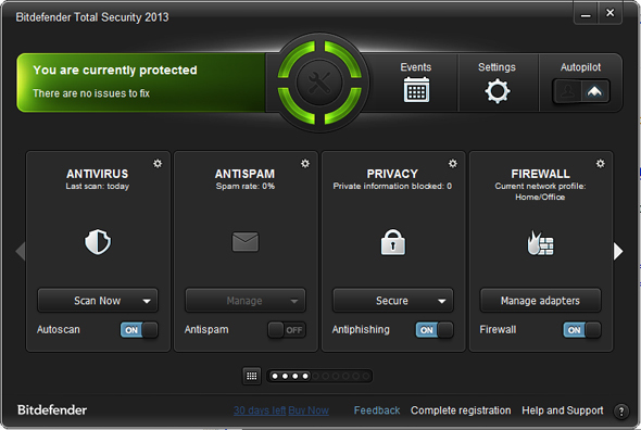 Håll dig säker online med den nya Bitdefender Total Security 2013 [Giveaway] bitdefender 2013 huvudskärm