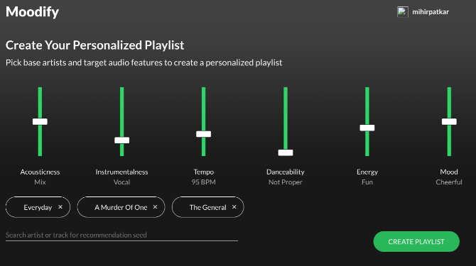 Moodify skapar personliga spellistor baserade på låtar du gillar och musikaliska funktioner du vill ha