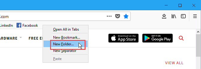 Skapa en ny bokmärkesmapp i bokmärkesfältet i Firefox