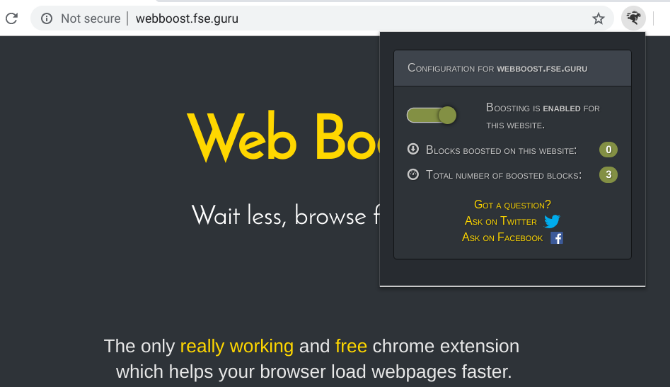 Web Boost för Chrome laddar för byggstenar för att ladda sidor snabbare