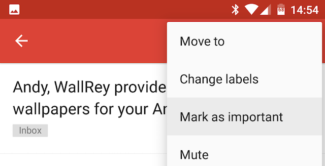 Android Gmail Markera meddelande som viktigt