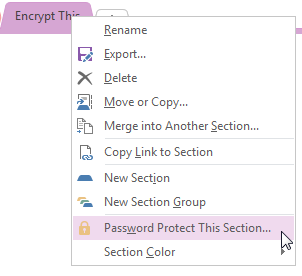 OneNote 2013 Skapa lösenord för avsnitt