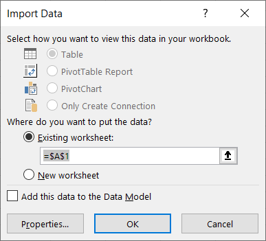 Dialogrutan Importera data, guiden Textimport