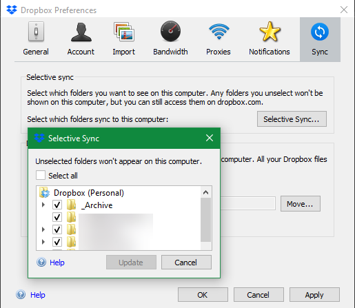 Dropbox Selective Sync