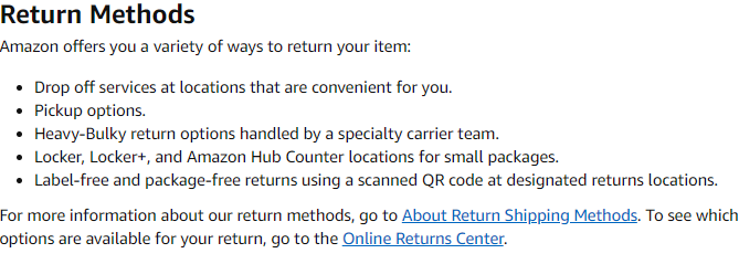 amazon returnerar alternativlistan