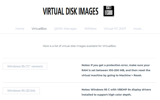 Virtual Disk Images-skärmdump