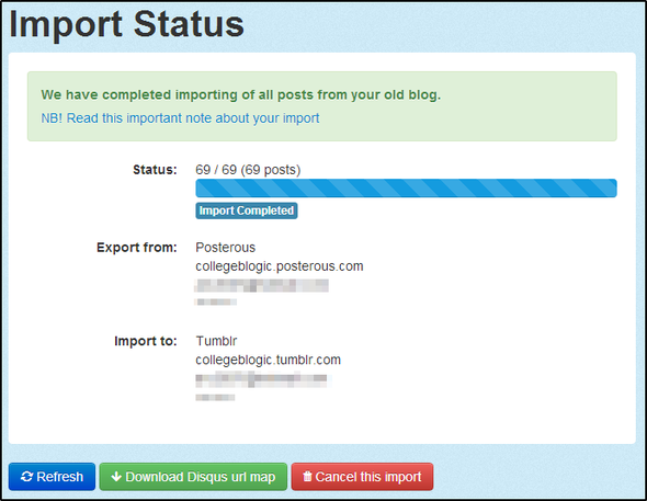 Din sista-minuten-guide för att exportera din posterösa blogg innan den stängs av för alltid Import2 Importstatus slutförd