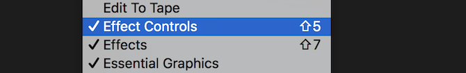 Premiere Pro effektkontrollmeny