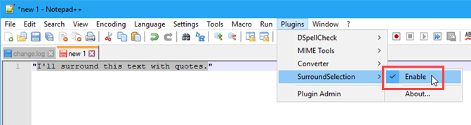 Använda ett installerat plugin i Notepad ++