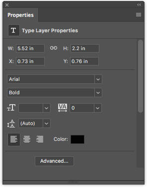 Hur man lägger till och redigerar text i Adobe Photoshop Photoshop Properties Panel